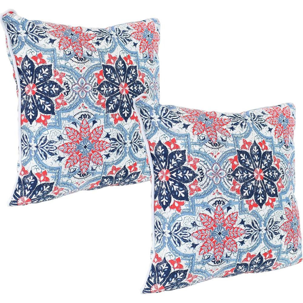image:imageSunnydaze Set of 2 Outdoor Decorative Throw Pillows  16Inch Square for Indoor or Outdoor Seating  Red and Blue FloralBlue and Red Floral