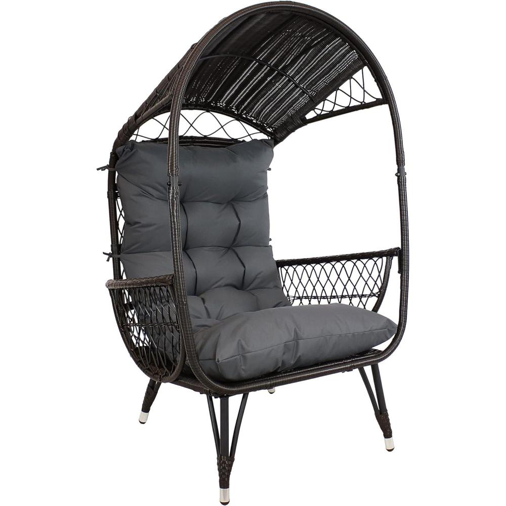 image:imageSunnydaze Shaded Comfort Wicker Outdoor Egg Chair  Polyester Cushion and Steel Frame 250Pound Weight Capacity  GrayGrey