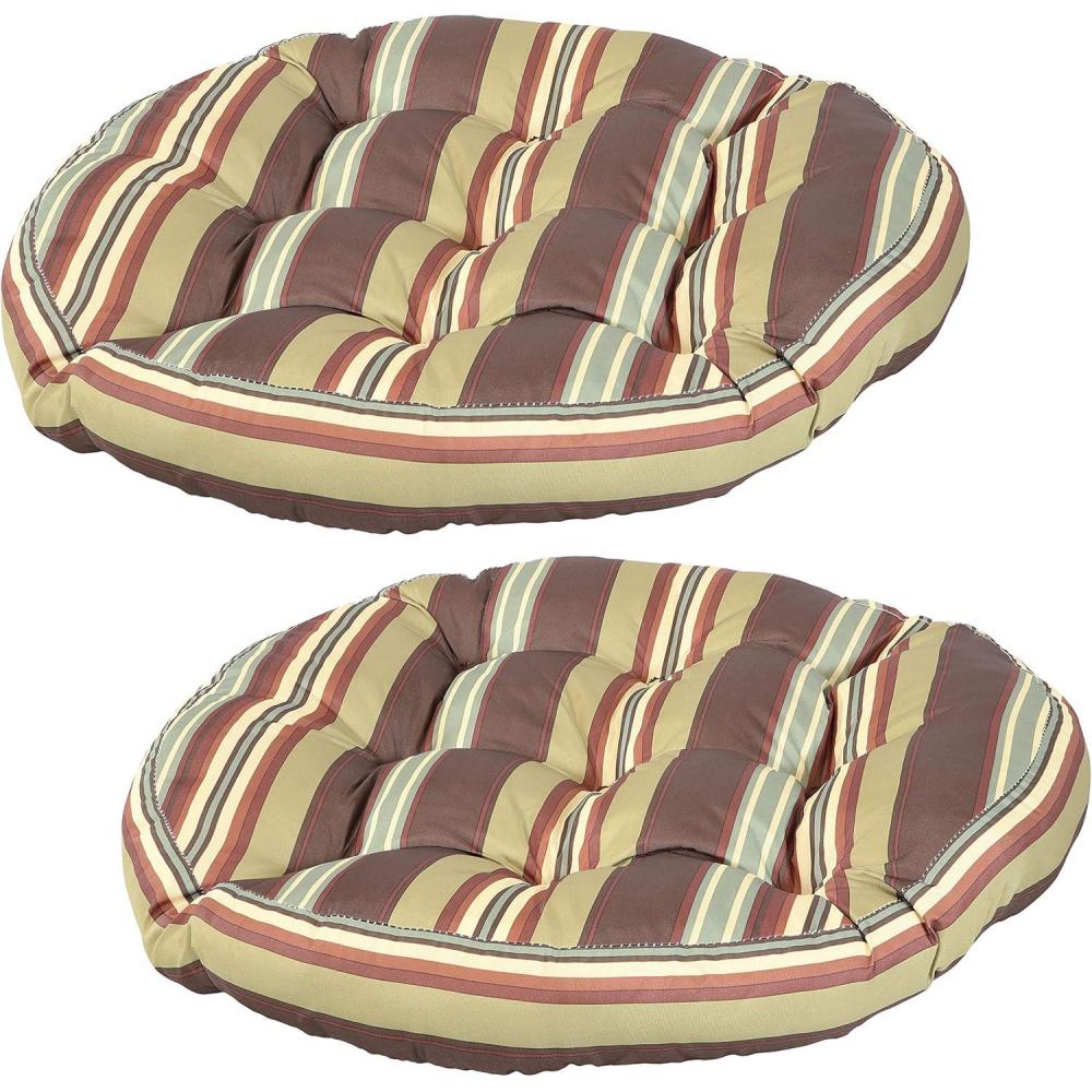 image:imageSunnydaze Tufted Large Round Floor Cushion  Set of 2  Unique OutdoorIndoor Chair Cushions or Meditation Cushions  300D Olefin with Polyester Fill  22Inch Diameter  Chocolate StripesChocolate Stripes