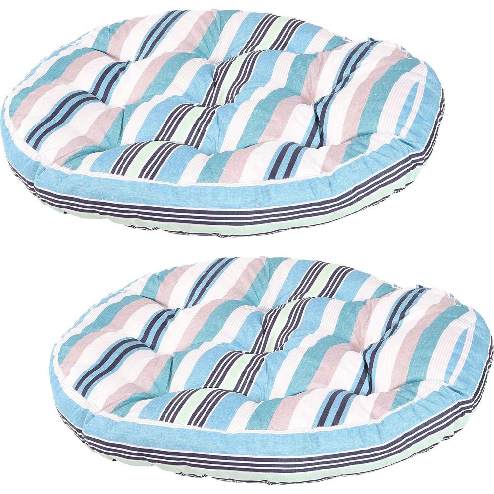 image:imageSunnydaze Tufted Large Round Floor Cushion  Set of 2  Unique OutdoorIndoor Chair Cushions or Meditation Cushions  300D Olefin with Polyester Fill  22Inch Diameter  Chocolate StripesSeaside Stripes