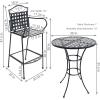 Sunnydaze 3-Piece Outdoor Wrought Iron Bar Chair and Table Set with Scrolling Design – 1 Table and 2 Chairs – Black