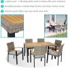 Sunnydaze Carlow 7-Piece Rattan and Acacia Outdoor Dining Set – 1 Table and 6 Chairs with Seat Cushions – Stone Gray(Stone Gray)