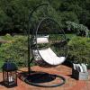 Sunnydaze Caroline Hanging Egg Chair Swing with Stand and Cushion Set – Ratan Egg Basket Chair – Wicker Hammock Chair with Beige Cushions for Patio, Yard, Porch, Indoors(Beige Cushions)