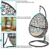 Sunnydaze Caroline Hanging Egg Chair Swing with Stand and Cushion Set – Ratan Egg Basket Chair – Wicker Hammock Chair with Beige Cushions for Patio, Yard, Porch, Indoors(Beige Cushions)