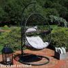 Sunnydaze Caroline Hanging Resin Wicker Egg Chair – 265-Pound Weight Capacity – Removable Beige Polyester Cushions(Grey)
