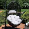 Sunnydaze Cordelia Egg Chair with Cushions -Resin Wicker Hanging Chair with 265-Pound Weight Capacity – Hanging Swing Includes Gray Polyester Cushion and Headrest(Gray Cushions)