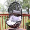 Sunnydaze Cordelia Egg Chair with Cushions -Resin Wicker Hanging Chair with 265-Pound Weight Capacity – Hanging Swing Includes Gray Polyester Cushion and Headrest(Gray Cushions)
