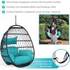 Sunnydaze Dalia Black Steel and Polyethylene Wicker Hanging Egg Chair with Teal Polyester Seat Cushions – 45-Inch Tall
