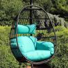 Sunnydaze Dalia Black Steel and Polyethylene Wicker Hanging Egg Chair with Teal Polyester Seat Cushions – 45-Inch Tall
