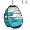 Sunnydaze Dalia Black Steel and Polyethylene Wicker Hanging Egg Chair with Teal Polyester Seat Cushions – 45-Inch Tall