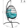 Sunnydaze Dalia Resin Wicker Hanging Egg Chair with – Teal Polyester Cushions and Powder-Coated Steel Stand – 81 Inches H