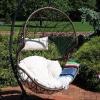 Sunnydaze Danielle Hanging Egg Chair – Resin Wicker Basket Design – Outdoor Use – Includes Gray Cushion(Beige Cushions)