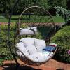 Sunnydaze Danielle Hanging Egg Chair – Resin Wicker Basket Design – Outdoor Use – Includes Gray Cushion(Gray Cushions)
