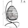 Sunnydaze Delaney Black Resin Wicker Hanging Egg Chair with Powder-Coated Steel Stand – Gray Polyester Cushions – 81 Inches H