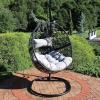 Sunnydaze Jackson Resin Wicker Hanging Egg Chair with Steel Stand – 265-Pound Weight Capacity – Includes Beige Cushions(Gray Cushions)