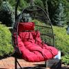 Sunnydaze Julia Hanging Egg Chair – Black Polyethylene Wicker Frame with Red Polyester Cushions – 44 Inches Tall(Red)