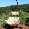 Sunnydaze Lorelei Hanging Egg Chair – Outdoor Patio Lounge Seat – Boho Style Furniture – Resin Wicker Basket Design – Includes Beige Cushion – Furniture for Porch, Deck, Balcony and Garden