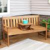 Sunnydaze Meranti Wood Outdoor Patio Bench with Built-in Pop-Up Table – Teak Oil Finish – 60-Inch