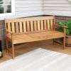 Sunnydaze Meranti Wood Outdoor Patio Bench with Built-in Pop-Up Table – Teak Oil Finish – 60-Inch