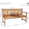Sunnydaze Meranti Wood Outdoor Patio Bench with Built-in Pop-Up Table – Teak Oil Finish – 60-Inch