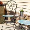 Sunnydaze Mosaic Tile Folding Bistro Chairs with Iron Frame – Set of 2 – Compact Folding Design – Black Frame with Scroll Back