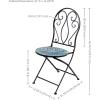 Sunnydaze Mosaic Tile Folding Bistro Chairs with Iron Frame – Set of 2 – Compact Folding Design – Black Frame with Scroll Back