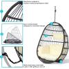 Sunnydaze Penelope Black Steel and Polyethylene Wicker Hanging Egg Chair with Cream Polyester Cushions – 45-Inch Tall(Cream Cushions)