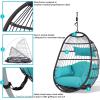 Sunnydaze Penelope Black Steel and Polyethylene Wicker Hanging Egg Chair with Cream Polyester Cushions – 45-Inch Tall(Turquoise Cushions)