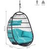 Sunnydaze Penelope Black Steel and Polyethylene Wicker Hanging Egg Chair with Cream Polyester Cushions – 45-Inch Tall(Turquoise Cushions)