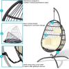 Sunnydaze Penelope Hanging Egg Chair with Turquoise Seat Cushions and Steel Stand – Black Wicker Chair – 78-Inch(Cream Cushions)
