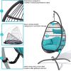 Sunnydaze Penelope Hanging Egg Chair with Turquoise Seat Cushions and Steel Stand – Black Wicker Chair – 78-Inch(Turquoise Cushions)