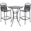Sunnydaze 3-Piece Outdoor Wrought Iron Bar Chair and Table Set with Scrolling Design – 1 Table and 2 Chairs – Black