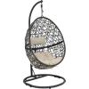 Sunnydaze Caroline Hanging Egg Chair Swing with Stand and Cushion Set – Ratan Egg Basket Chair – Wicker Hammock Chair with Beige Cushions for Patio, Yard, Porch, Indoors(Beige Cushions)