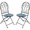 Sunnydaze Mosaic Tile Folding Bistro Chairs with Iron Frame – Set of 2 – Compact Folding Design – Black Frame with Scroll Back