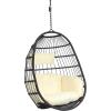 Sunnydaze Penelope Black Steel and Polyethylene Wicker Hanging Egg Chair with Cream Polyester Cushions – 45-Inch Tall(Cream Cushions)