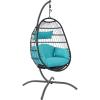 Sunnydaze Penelope Hanging Egg Chair with Turquoise Seat Cushions and Steel Stand – Black Wicker Chair – 78-Inch(Turquoise Cushions)