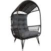 Sunnydaze Shaded Comfort Wicker Outdoor Egg Chair – Polyester Cushion and Steel Frame- 250-Pound Weight Capacity – Gray(Grey)