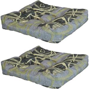 Sunnydaze 20-Inch Square Tufted Indoor/Outdoor Patio Cushions – Set of 2 – Neutral Stripes(Modern Jazz)