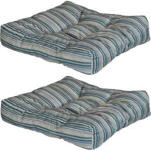 Sunnydaze 20-Inch Square Tufted Indoor/Outdoor Patio Cushions – Set of 2 – Neutral Stripes(Neutral Stripes)