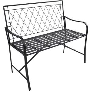 Sunnydaze 2-Person Outdoor Garden Bench – Argyle Diamond Iron Patio Bench – Black – 42.25″ W