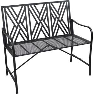 Sunnydaze 2-Person Outdoor Garden Bench – Geometric Lattice Iron Patio Bench – Black – 42″ W