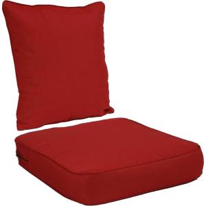 Sunnydaze 2-Piece Indoor/Outdoor Back and Seat Cushion Set for Deep Seating Patio Chair – Gray(Red)