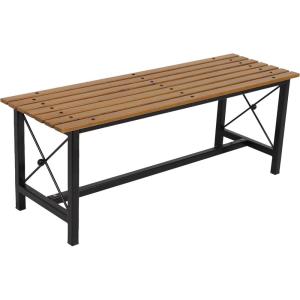 Sunnydaze 47.25-Inch x 15.25-Inch European Chestnut Wood Dining Bench with Black Powder-Coated Steel Frame – 420 lb Weight Capacity