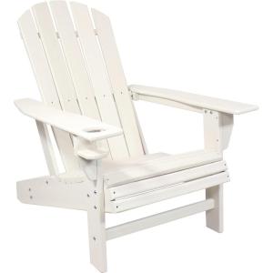 Sunnydaze Adirondack Chair with Cup Holder – Outdoor All-Weather Adirondack Chair for the Fire Pit, Patio, Campsite, or Yard – 300-Pound Capacity – White(White)
