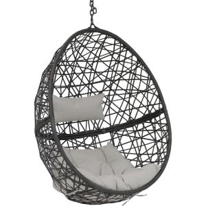 Sunnydaze Caroline Hanging Resin Wicker Egg Chair – 265-Pound Weight Capacity – Removable Beige Polyester Cushions(Grey)