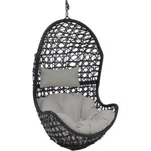 Sunnydaze Cordelia Egg Chair with Cushions -Resin Wicker Hanging Chair with 265-Pound Weight Capacity – Hanging Swing Includes Gray Polyester Cushion and Headrest(Gray Cushions)