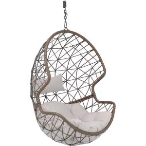 Sunnydaze Danielle Hanging Egg Chair – Resin Wicker Basket Design – Outdoor Use – Includes Gray Cushion(Gray Cushions)