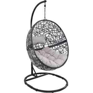 Sunnydaze Jackson Resin Wicker Hanging Egg Chair with Steel Stand – 265-Pound Weight Capacity – Includes Beige Cushions(Gray Cushions)