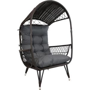 Sunnydaze Shaded Comfort Wicker Outdoor Egg Chair – Polyester Cushion and Steel Frame- 250-Pound Weight Capacity – Gray(Grey)