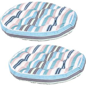 Sunnydaze Tufted Large Round Floor Cushion – Set of 2 – Unique Outdoor/Indoor Chair Cushions or Meditation Cushions – 300D Olefin with Polyester Fill – 22-Inch Diameter – Chocolate Stripes(Seaside Stripes)